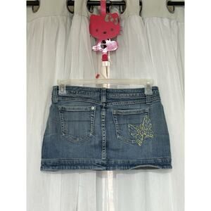 VTG Y2K No Boundaries Denim Micro Mini Skirt Embroidered Butterfly Size 5 Nobo